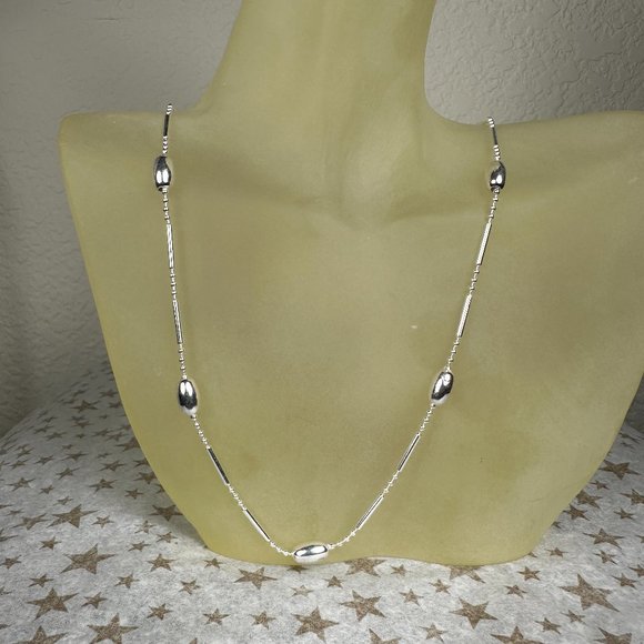 NEW 18" Silver Bead Bar Chain Tin Cup Style Stationed Necklace Italy - Picture 1 of 5